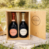 Laurent Perrier Blanc de Blanc und Cuvée Rosé in Geschenkholzkiste
